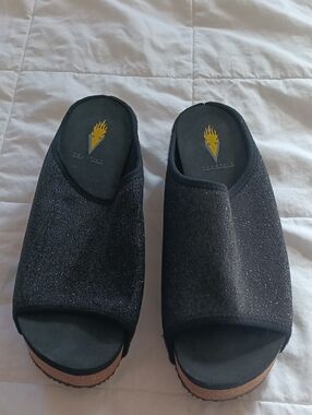 Volatile Black Sparkle Cork Slide Mules